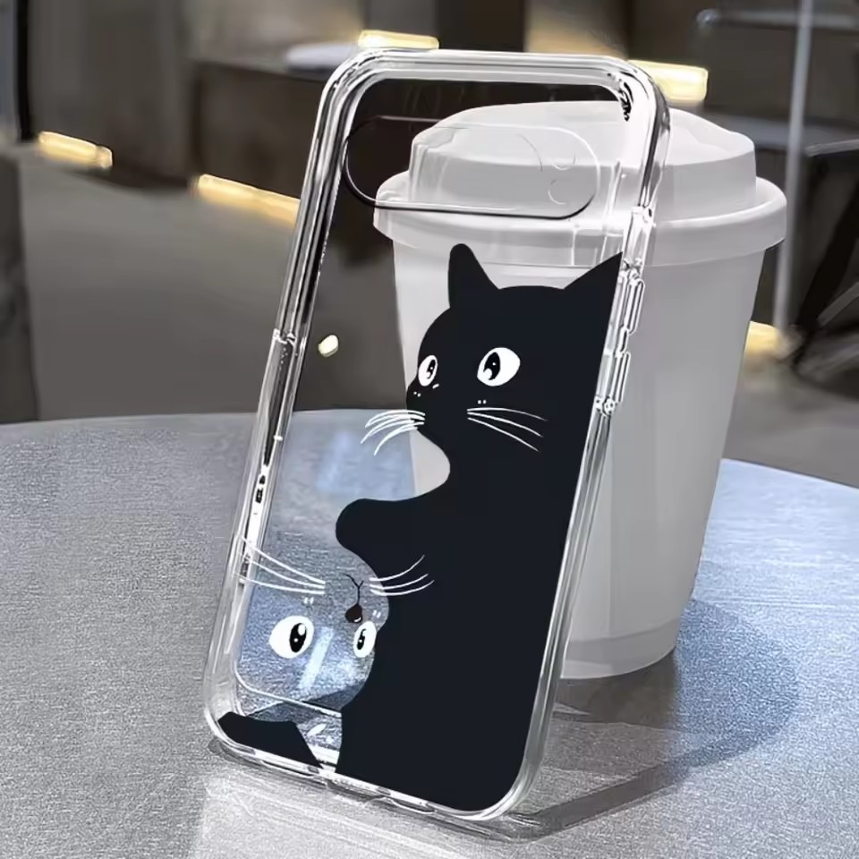 Google Pixel 9 Pro - Custodia Morbida Trasparente con Motivo Gatto